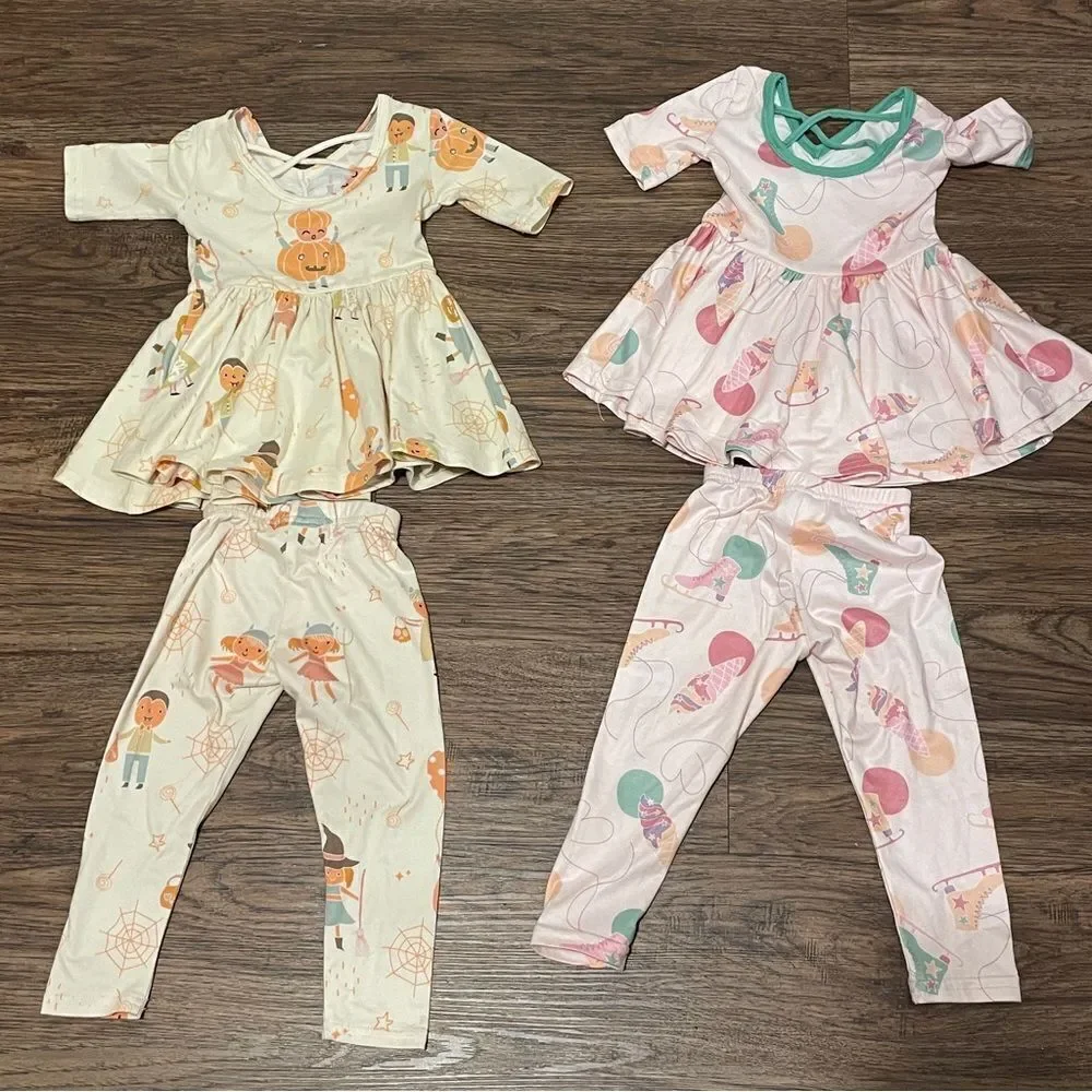Dot Dot Smile 2 Holiday Ballerina Dresses and Matching Leggings Pink Yellow 6-12